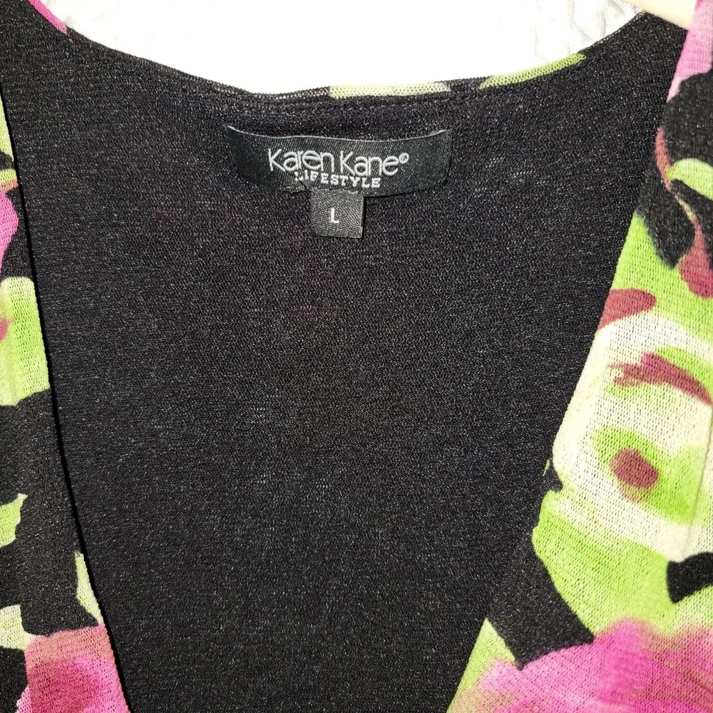 Karen Kane Top lined Lifestyle Petites Black Green Pink Floral - Picture 3 of 3